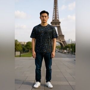 KENZO Paris Leopard Print Blue / Grey / Black T-Shirt Size S